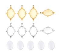 UNICRAFTALE 24pcs 2 Colors Flat Oval Plain Edge Cabochon Bezel Pendants Stainless Steel Blank Dome Cabochon Tray 14x10mm with Glass Cabochons for Photo Pendant Jewelry Making Findings