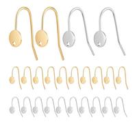 UNICRAFTALE 24Pcs 2 Colors Stainless Steel Earring Hooks Ear Wire with Flat Round Charm Fish Hooks with Loops Long Gold Ear Hooks 20.5mm Long for DIY Earring Jewelry Making