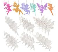 UNICRAFTALE 24Pcs 6 Styles Wood Fairy Cutouts Unfinished Wooden Fairy Hanging Ornaments Hollow Fairys Embellishments with String for Home Party Decoration Craft Project