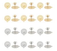 UNICRAFTALE 24pcs Bohemian Stud Earring with Loop Stainless Steel Filigree Hollow Ear Stud Component with Stoppers Ear Nuts 0.7mm Pin Earring Posts for Jewelry Making