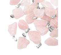 UNICRAFTALE 24pcs Natural Rose Quartz Pendants Gemstone Charms Stone Pendants with Stainless Steel Snap On Bails Nuggets Charms Large Hole Pendant for Jewelry Making for Fortune Tree Decar