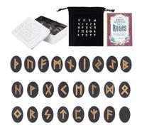 UNICRAFTALE 25Pcs Black Wooden Rune Stones Set with Guide Book Complete Elder Futhark Set for Divination and Witchcraft Portable Storage Box & Bag Included 3.54 Inch/8.99cm