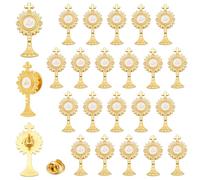 UNICRAFTALE 25Pcs First Communion Religious Lapel Pins Enamel Golden Chalice Cross Design Holy Catholic Brooch Set Spirit Cross Lapel Pins for Eucharistic Minister Keepsake Gift 26.5x13mm