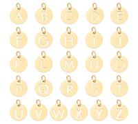 UNICRAFTALE 26Pcs 26 Styles Stainless Steel Letter Charms 12mm Alphabet Pendants A~Z Flat Round Pendants Golden Metal Charms Necklace Charms for DIY Bracelet Earrings Jewelry Making