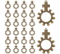 UNICRAFTALE 26pcs Antique Bronze Tibetan Cross Finger Rosarys Ring Vintage Crucifix Pendant With Ring Finding 2mm Hole Alloy DIY Religious Jewelry Components for Christian Prayer