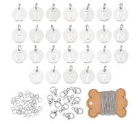UNICRAFTALE 26Pcs DIY Flat Round with Letter A~Z Charms Women's Initial Necklace Making Kits Cable Chains Metal Necklace Charms with Lobster Claw Clasps and Jump Rings for Bracelet Jewelry Making