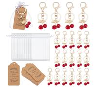 UNICRAFTALE 26Pcs Red Cherry Keychains with Thank You Paper Jewelry Display Cards Golden Fruit Keychain with Organza Bags for Women Men Christmas Baptism Gifts 85mm Long