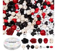 UNICRAFTALE 280Pcs 13 Styles Halloween Beads Kit Rose Flower Skull Bead with Elastic Crystal Thread Synthetic Turquoise Cross Bead for DIY Jewelry Making Bracelets Necklaces Crafts 10x8x10mm