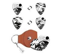 UNICRAFTALE 2pc Guitar Picks Gifts Stainless Steel Ukiyo-e Guitar Picks Double-side Personalized Plectrum with Brown PU Leather Case Retro Sea wave Guitars Accessories Musician Player Pick Gift