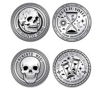 UNICRAFTALE 2Pc Memento Mori Coin Hourglass Skull Challenge Coins 2 Styles Memento Reminder Token Skull Token Medallions for Daily Stoic Practice Meditation Stoicism Gifts for Women Men