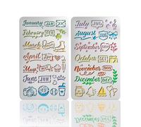 UNICRAFTALE 2Pc Month Journal Metal Stencil Stainless Steel Template Dates Months Years Words Stencil Calendar Stencils for Notebook Diary Scrapbook DIY Drawing Wood Burning Engraving