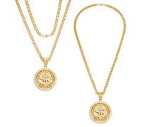 UNICRAFTALE 2pc Rotatable Dollar Sign Necklaces Big Golden Money Chain with Pendants Retro 80s 90s Hip Hop Rapper Costume Accessories Punk Jewelry for Party