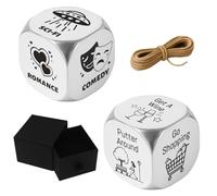 UNICRAFTALE 2Pcs 2 Styles Funny Activity Dices Stainless Steel Movie Activities Decision Dice Couple's Daily Activities Date Night Anniversary Steel Dice Gifts Valentines Day for Women