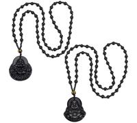 UNICRAFTALE 2Pcs 2 Styles Laughing Buddha Pendant Necklace Buddha Beads Chain Necklace Black Obsidian Buddhas Guanyin Crystal Beaded Rope Chain Gemstone Lucky Amulet Jewelry Gift for Women Men 63cm