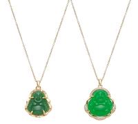 UNICRAFTALE 2Pcs 2 Styles Laughing Buddha Pendant Necklace Buddha with 18K Gold Plated Chain Green Imitation Jade Buddhas Guanyin Crystal Necklace Gemstone Lucky Amulet Jewelry Gift for Women Men 40cm
