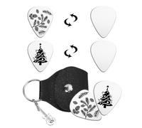 UNICRAFTALE 2Pcs 2 Styles Merry Christmas Tree Guitar Picks Stainless Steel Guitar Pick Keychain with Brown PU Leather Case Inspirational Gifts Plectrum Guitars Set Christmas Gift for Musician Lover