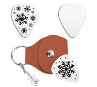 UNICRAFTALE 2Pcs 2 Styles Snowflake Guitar Picks Inspirational Gifts Stainless Steel Guitar Pick Keychain with Brown PU Leather Case Plectrum Guitars Set Christmas Gift for Musician Player