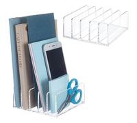 UNICRAFTALE 2Pcs Acrylic Mail Holder Clear 5 Compartments Desk Organizer with Divider Acrylic Vertical Letter Sorter File Holder Letter Organizer for Office Letters Documents 128x128x53.5mm
