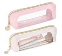 UNICRAFTALE 2Pcs Clear Makeup Bag with Zipper Small Makeup Brush Case PU Leather Travel Cosmetic Organizer Pouch Portable Transparent for Toiletries Makeups Tools Storage 7.68"x2.13"x2.4"