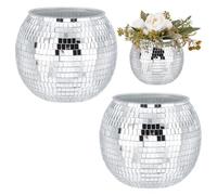 UNICRAFTALE 2Pcs Disco Ball Vase 150x130mm Glass Mirrored Disco Ball Planter Balls Discos Candles Holders Silver Centerpieces Discos Balls Decor for Bedroom Dining Table Wedding Party Birthday
