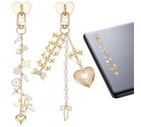 UNICRAFTALE 2Pcs E-Reader Charm Chains for Kindle Heart Flower Bowknot Bookish Pendant Set Alloy Golden E-Reader Charm Chains for Booklovers Phone Women 162-168mm