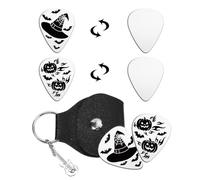 UNICRAFTALE 2pcs Halloween Pumpkin Witch Hat Guitar Picks Gifts Keychain One-side Engraved Stainless Steel Guitar Halloween Pick with Black PU Leather Guitars for Guitars Player Birthday