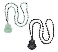 UNICRAFTALE 2Pcs Laughing Buddha Pendant Necklace Buddha Beads Chain Necklace Imitation Jade Guanyin Crystal Beaded Rope Chain Gemstone Lucky Amulet Jewelry Gift for Women Men, Resin, No Gemstone