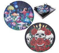 UNICRAFTALE 2Pcs Mushroom Turntable Mat Cork Platter Mat Gothic Skull Rose Slipmat Non-Static Slipmat for Vinyl Record Player Felt Pad Turnable Accessories 30.3x0.35cm