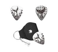 UNICRAFTALE 2Pcs Music Gifts for Guitarist Fish Scale Fish Tail Stainless Steel Guitar Pick Keychain Leather Holder Plectrum Guitar Set for Musician Lover Birthday Christmas Gifts