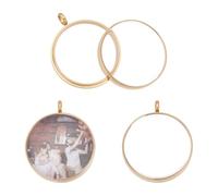 UNICRAFTALE 2Pcs Real 18K Gold Plated Memory Locket Charm Stainless Steel Glass Floating Charm Crystal Photo Frame Locket Pendants Flat Round DIY Picture Photo Charms for DIY Jewelry Making 41x34x17mm