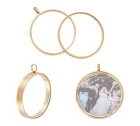 UNICRAFTALE 2Pcs Real 18K Gold Plated Memory Locket Pendants 45mm Long 304 Stainless Steel Flat Round Charms Glass Floating Charm Crystal Photo Frame Locket Pendants for DIY Necklace Jewelry Making