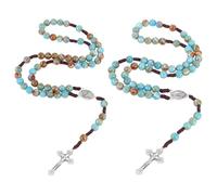 UNICRAFTALE 2Pcs Rosarys Beads Catholicss Necklace 61.5Cm Acrylic Beads catholics Necklace for Women Men Handmade Braided Rosaries with Antique Silver Curcifix Cross for Christian Catholicss Gifts