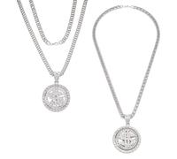 UNICRAFTALE 2Pcs Rotatable Dollar Sign Necklaces Big Money Dollar Chain with Pendants Retro 80s 90s Hip Hop Rapper Costume Accessories Punk Jewelry for Party, Metal, No Gemstone