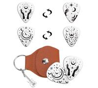 UNICRAFTALE 2Pcs Stars Moons Guitar Picks Gifts Keychain Double-side Engraved Stainless Steel Guitar Pick with Brown PU Leather Case Plectrum Guitars Set for Guitars Player Birthday
