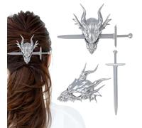UNICRAFTALE 2Set Dragon Skull Hair Stick Resin Bone Hair Slide Barrette for Women Grey Gothic Halloween Cosplay Fantasy Hairpin Dragon Hairs Accessories Medieval Updo Holder for Gothic Myth Lovers