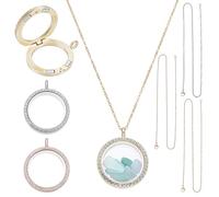 UNICRAFTALE 3 Pcs 3 Color Memory Locket Pendant Kit Picture Locket Charm with 304 Stainless Steel Chains 45cm Round Bezel Photo Pendants Trays for DIY Necklace Gift 37x30.5mm