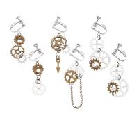 UNICRAFTALE 3 Styles Steampunk Earring Antique Bronze Punk Clip-on Stud Ears Retro Clockwork Earrings Personalized Gothic Earrings for Women Men Halloween Cosplay Jewelry Gifts