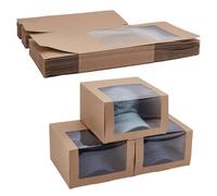 UNICRAFTALE 30 Pack Burlywood Hat Boxes With Window 19.5x12x19.5cm Paper Baseball Caps Storage Box Stackable Gift Display Case For Dad Hat Snapback Billed Caps Foldable Packaging