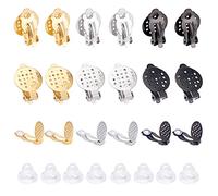 UNICRAFTALE 30pcs 3 Colors Flat Round Tray Clip-on Earring Findings 304 Stainless Steel Clip-on Components Non-Pierced Ear Hoops with Rubber for Earring Jewelry Making 22x15x8mm