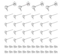 UNICRAFTALE 30Pcs 304 Stainless Steel Stud Earring Findings 15x7x4mm Ball Post Studsing Ear with Ear Nuts and Loop Earrings Component for DIY Jewellery Making