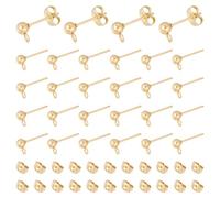 UNICRAFTALE 30Pcs Real 24K Gold Plated Stud Earring Findings 15x7mm Golden Ball Post Stud Earrings with Ear Nuts and Loop Earring Findings Earrings Component for DIY Jewellery Making