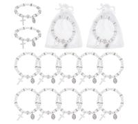 UNICRAFTALE 30Sets Cross Bracelet Bulk for Women Crucifix with Mesh Bags Bead Bracelet with Crucifix Cross Baptism Favors for Christening Wedding Christian Gift 5.5cm