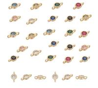 UNICRAFTALE 32 Pcs 8 Colors Connector & Crystal Bracelet Charm - 14K Gold Plated, Round Birthstone, Necklace Jewellery Making