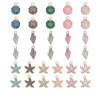 UNICRAFTALE 32Pcs 16 Styles Enamel Starfish Pendants Conch Sea Shell Charms Metal Ocean Animal Charms Pendants Marine Life Pendant for Summer Beach Necklace Bracelet Dangle Jewelry Making