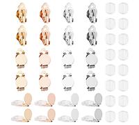 UNICRAFTALE 32pcs 4 Colors Clip-on Earring Converter Stainless Steel Earring Round Flat Back Tray Earring Clips Non-Pierced Earrings for DIY Earring Making