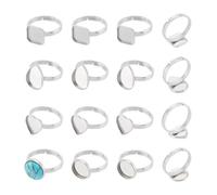 UNICRAFTALE 32Pcs 4 Styles Finger Rings Blank 17mm Inner Stainless Steel Adjustable Ring Components Metal Square and Round Base Ring Components Heart and Teardrop Tray Rings for Finger Ringing Making