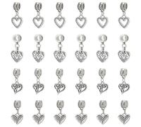 UNICRAFTALE 32Pcs 4 Styles Tibetan Style Heart Charms European Dangle Charms Metal Hollow Love Charms with European Bead Necklace DIY Finding for Jewelry Making Crafts