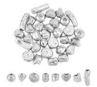 UNICRAFTALE 32Pcs 8 Style Twist Stainless Steel Heart Round Spacer Beads Metal Irregular Twist Nuggets Loose Beads for Necklace Bracelet Earring Jewelry Making