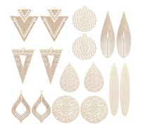UNICRAFTALE 32pcs Brass Light Gold Boho Filigree Pendant Stainless Steel Teardrop Round Charms Boho Filigree Pendant Jewelry Making Charms Earring Charms Gift For DIY Lover 30~61mm