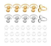 UNICRAFTALE 34Pcs 2 colors DIY Blank Dome Cuff Ring Making Kit 304 Stainless Steel Bezel Cup Cuff Ring Settings Round Ring Blanks Settings Frame Double Tray Bezel Glass Cabochons for Jewelry Making